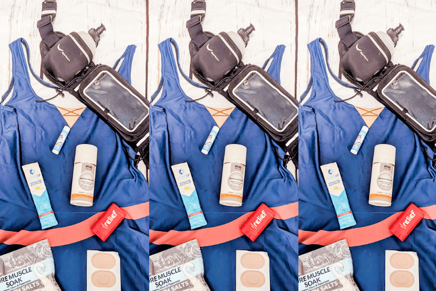 Pain relieving creams, cooling towl, runDisney costume, and running belt as must-have items for your runDisney packing list