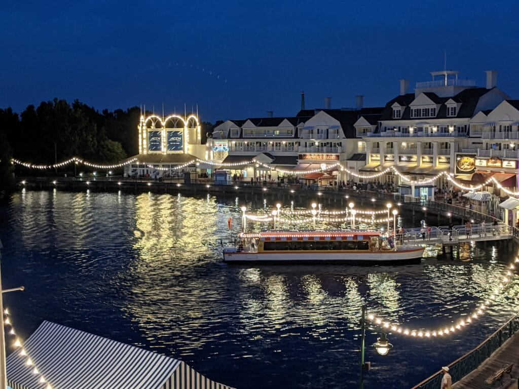 boardwalkresort at night room view friendship boat lights